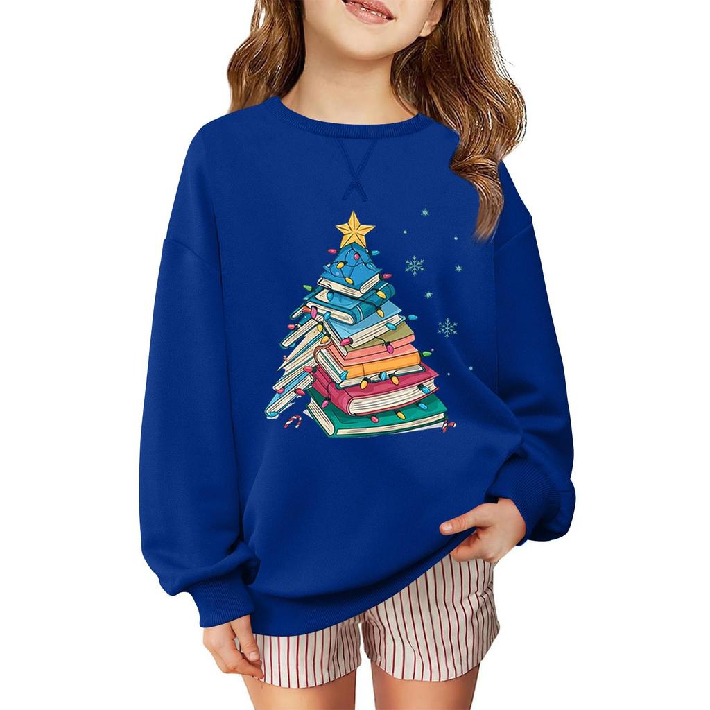 Children's Fashionable Casual Long-sleeved Loose Christmas Print Pullover Sweatshirt