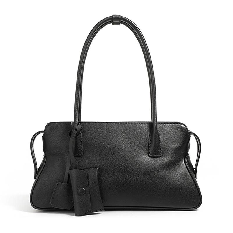 HIFASHION Real Genuine Leather Shoulder Tote Bags Women Trendy Large Capacity Cowhide Underarm Purses Daily Pillow Work Handbags чёрный