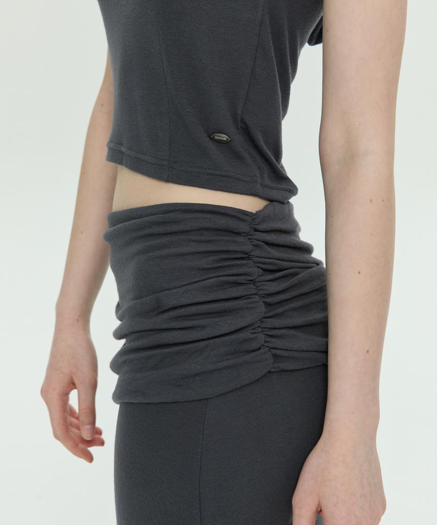 Lomaentinueo Ruched Waist Long Skirt (Charcoal)