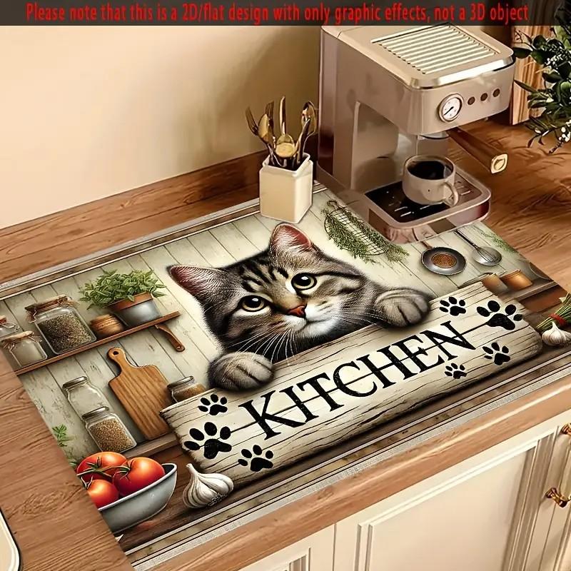 Kitten Cute Cat Kitchen Tableware Drying Mat Coffee Machine Drain Pad Countertop Absorbent Draining Mat Dinnerware Table Decor