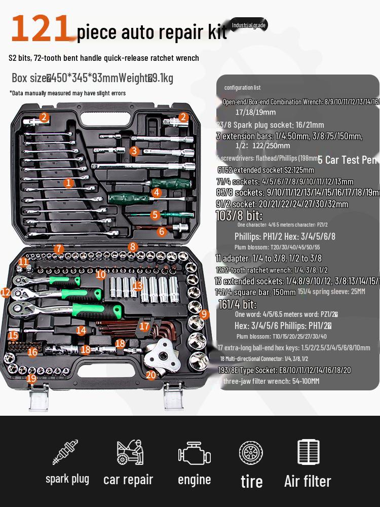 Compact Automotive Repair Tool Set: Socket Wrench & Hex Screwdriver Combo