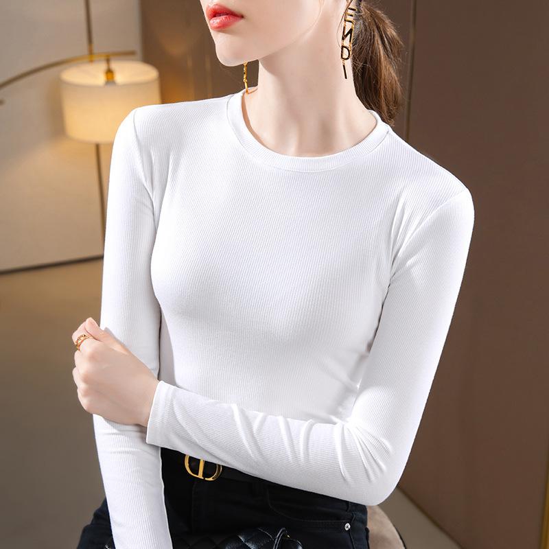 Modal bottoming shirt women's 2025 new women's clothing front shoulder round long-sleeved t-shirt tight autumn and winter with waist top