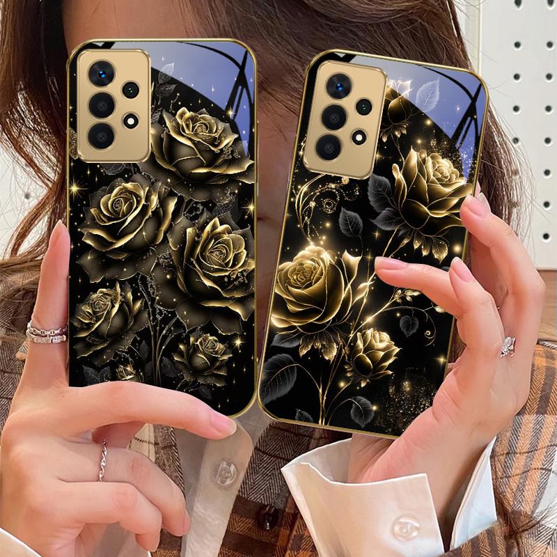 Jewel like brilliance For Samsung A 01 52S A04 A05S A10 A12 A13 22 23 24 36 42 M02 Note 10 20Ultra 8 9 Golden glass phone case