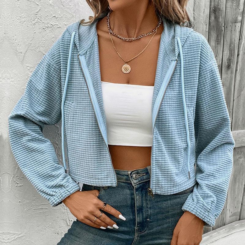 2025 New Sports and Casual Style Long-sleeved Corduroy Hooded Solid Color Jacket