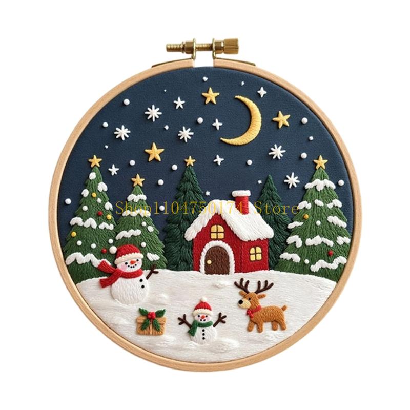 Christmas Themed Embroidery Set with Embroidery Hoop Cloth Thread Needle Instructions for Beginner Handmade Art Craft top sale