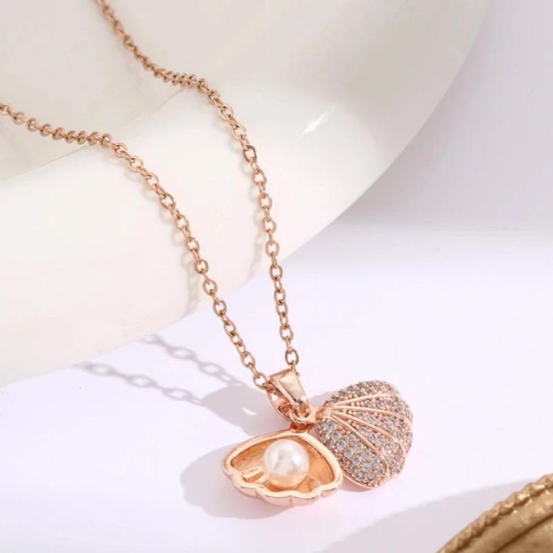 1 Stück Damen Leichter Luxus Stil Accessoires Kleine Muschel Kupfer Mikro Zirkonia Anhänger Halskette Nische Minimalistische Accessoires