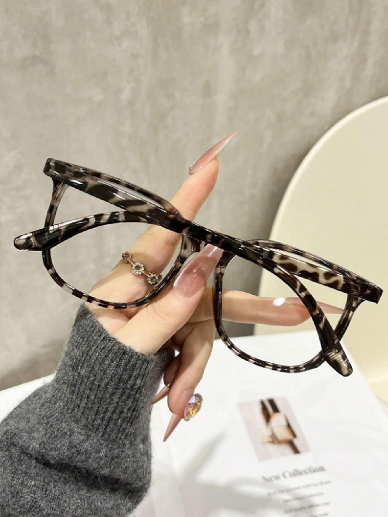 

1Pc New Leopard Print Square Frame Fashion Non-Prescription Glasses, Make the Face Look Slimmer Without Makeup, Versatile for Co