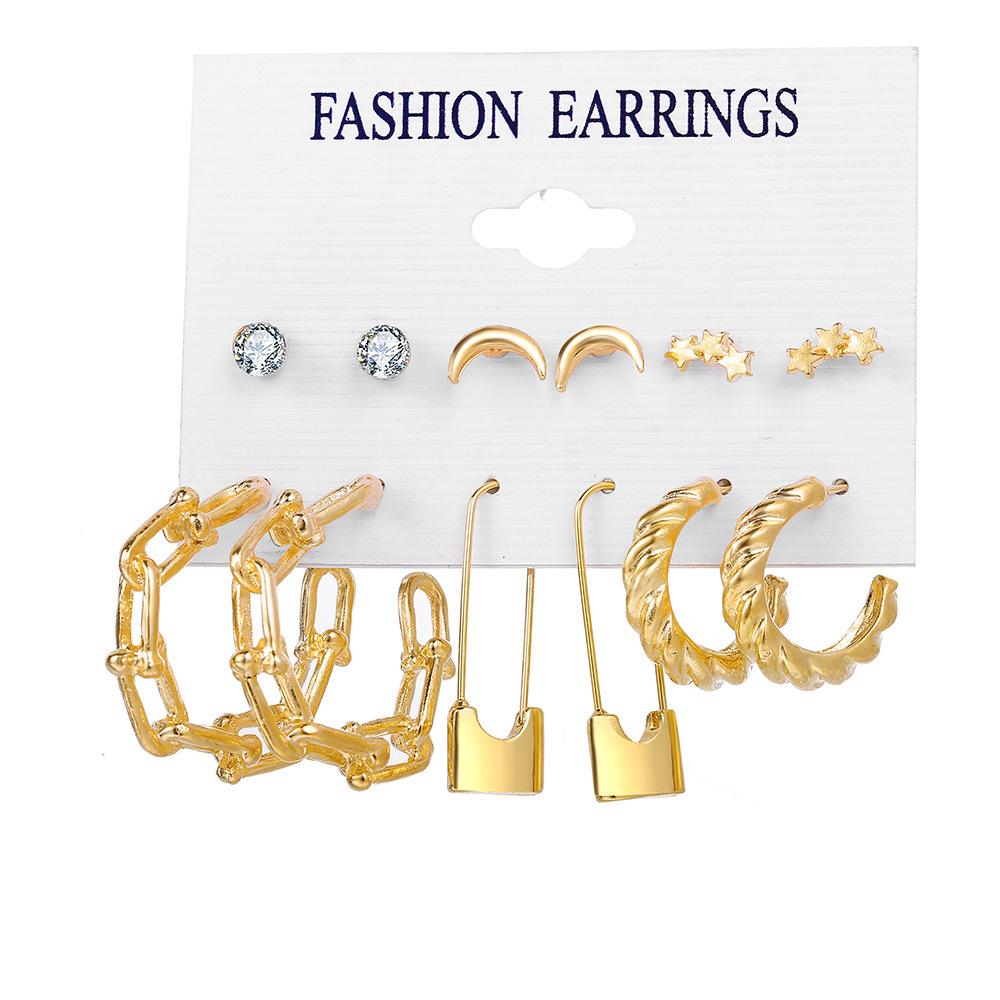Gold-Pearl Punk Hoop Earrings Set for Women