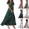 Women's Summer Casual Fashion Print Color Dresses V-Neck Short Sleeve Dresses
