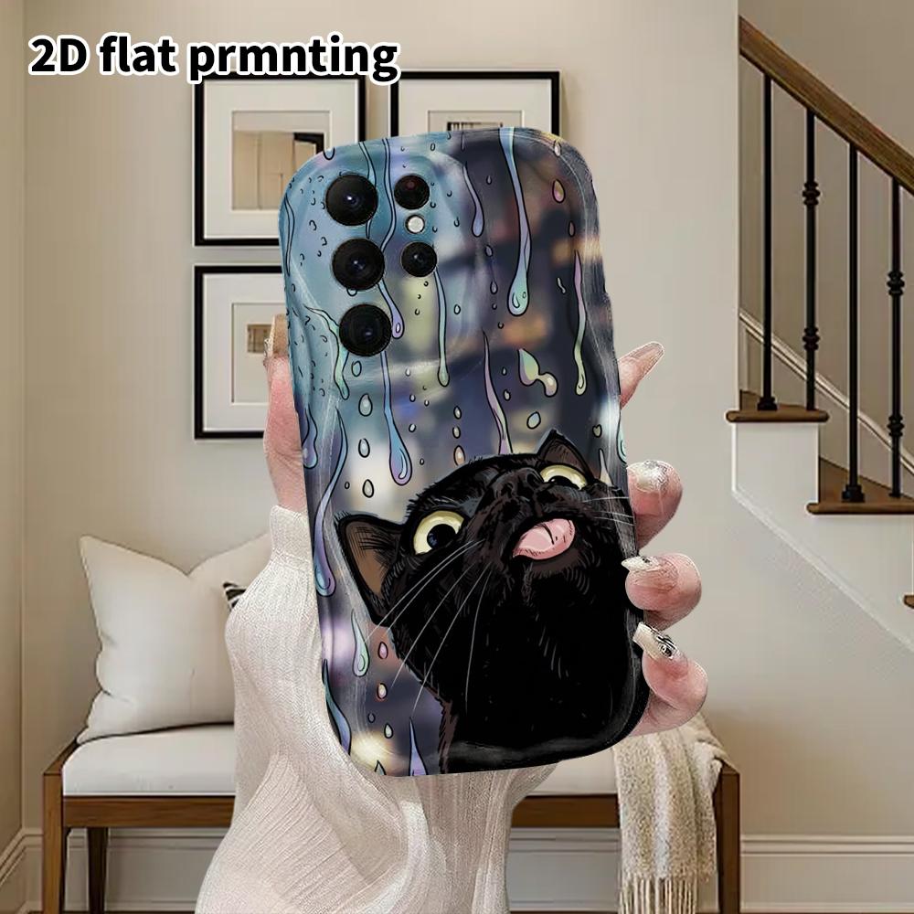 Phone Case: 2D Flat Samsung Galaxy A34 A35 M05 M06 S20 S22 S21 FE Plus 5G Protective Case, Couples Style, Little Black Cat On Rainy Night, Christmas a