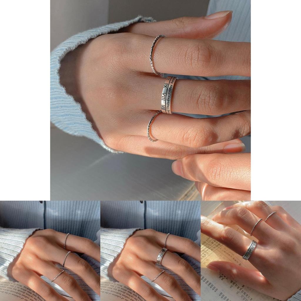 Unique Silver 925 Open Ring Featuring Retro Roman Numerals Perfect For Stylish Women
