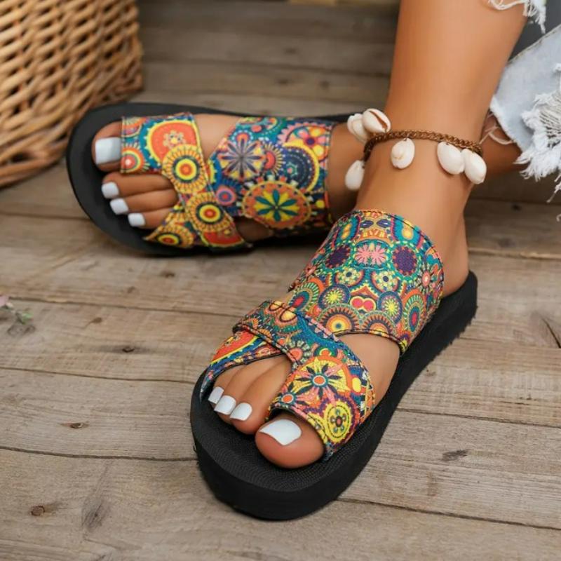Summer Women Slippers Platform Sandals Fashion Open Toe Shoes Slip On Colorful Beach Shoe Ethnic Style Lightweight Slippers