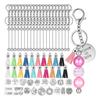 Set of 60 Customizable Keychain Set Motivational Keyring Accessories with Silver Blank Beads and Leather Tassels