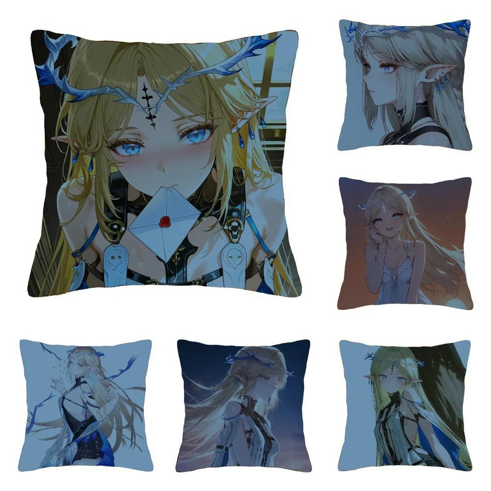 Cartethyia Anime Game W-Wuthering Waves Pillow Case Square Pillow Bedroom Sofa Leisure Comfort Living Room Home Decoration 40X40