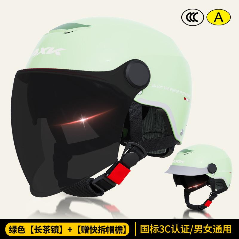

New National Standard3C Certified electric motorcycle helmet for women, summer sun protection, electric scooter helmet for men, all-season safety Colorful green【Long tea