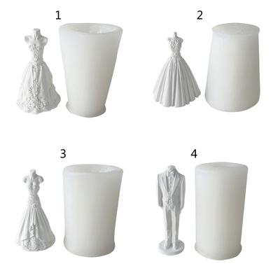 Wedding Dress Candle Molds 3D Bridegroom Suit Silicone Mould Bride Dress Resin Casting Mould DIY Cake Soap Crafts Decor