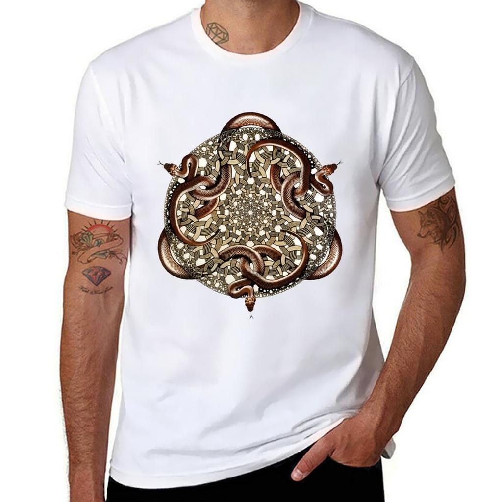 Mc Escher Snakes Tshirt Classic Crew Neck Cotton Tshirt