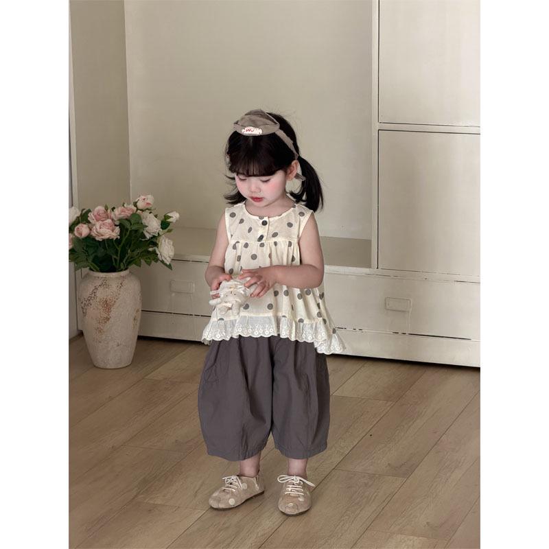 Girls Polka Dot Sleeveless Top & Wide-Leg Pants Summer Set Size 110