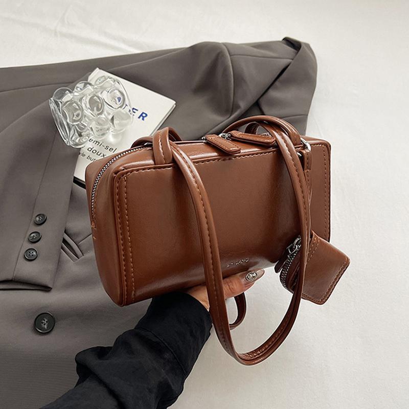 Women Fashion PU Leather Pillow Top Handle Shoulder Bags Retro Solid Color Underarm Bags With Small Purse Female Handbags ARI