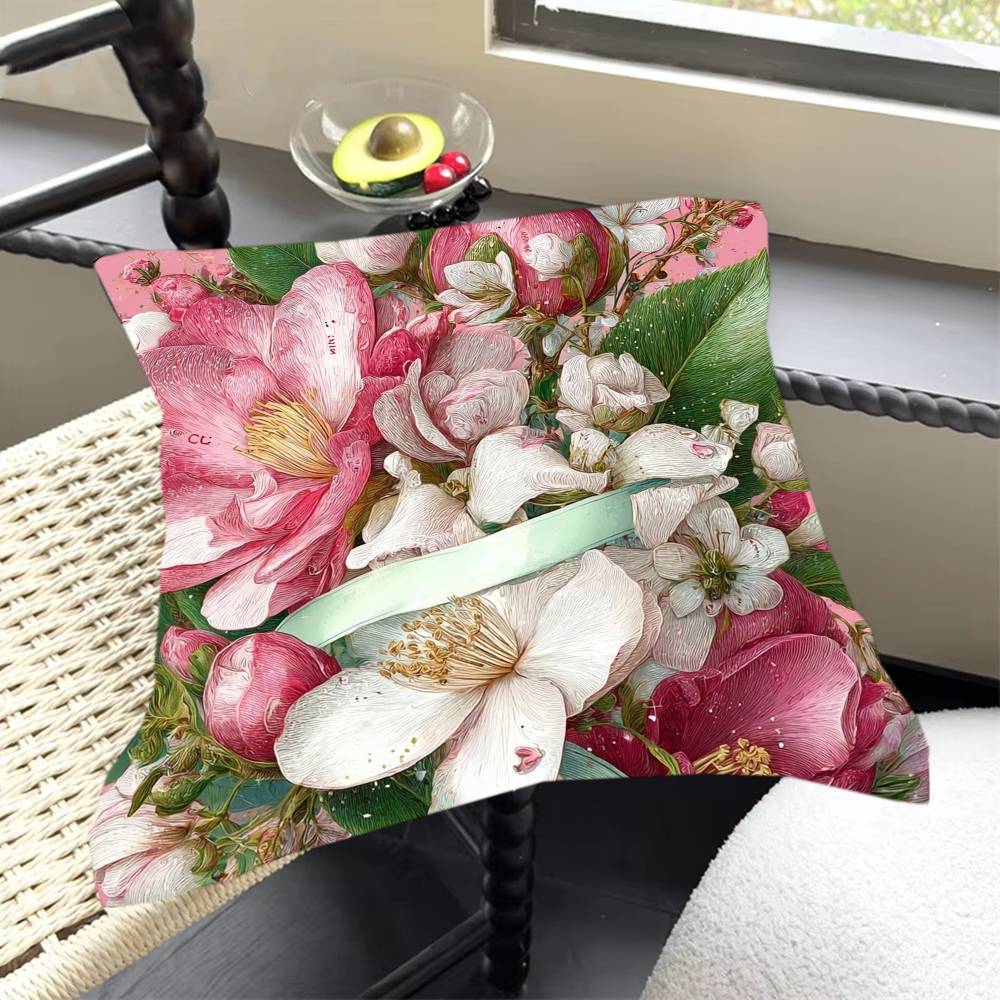 

Camellia floral illustration Square cushions suitable for use in guesthouses bedrooms living rooms sofas and when traveling 30cmx30cm