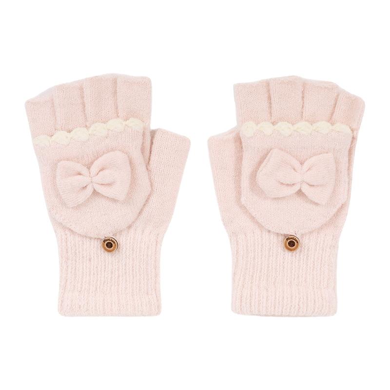 Winter Thermal Gloves Women's Flip Bow Knitted Gloves Women's Adult Gloves Fleece Finger Gloves Men