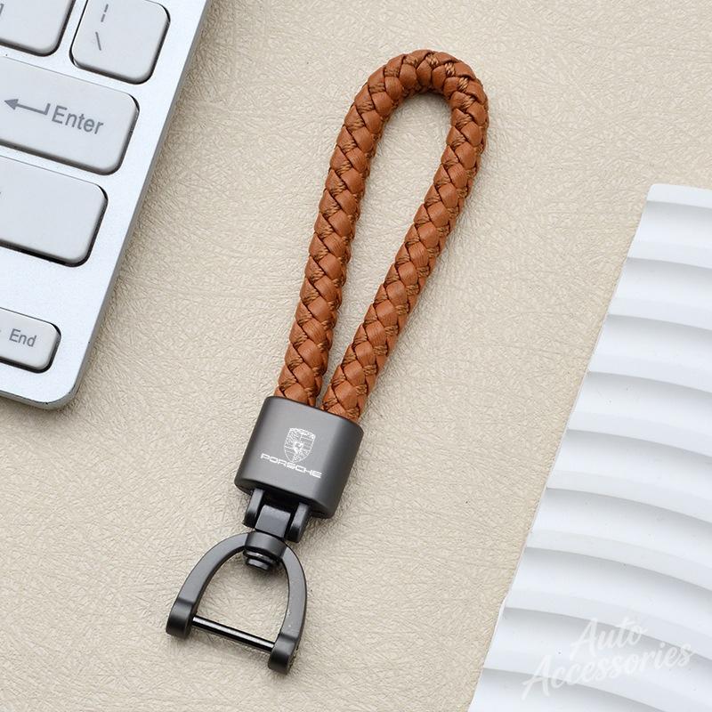 Car Keychain Hand Woven Horseshoe Buckle Keyring For Porsche Cayenne Panamera Macan 911 718 Taycan Boxster Cayman 918 Pajun