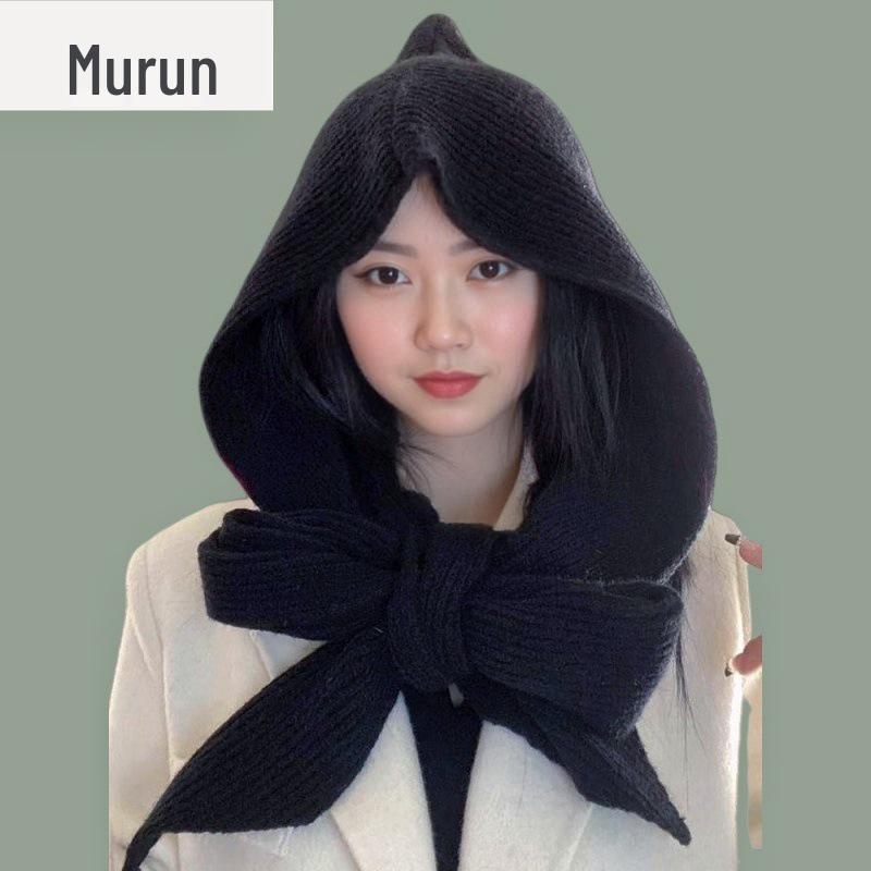 Women's Versatile Knitted Scarf-Hat Combo: Warm, Windproof Wool Shawl for Autumn and Winter