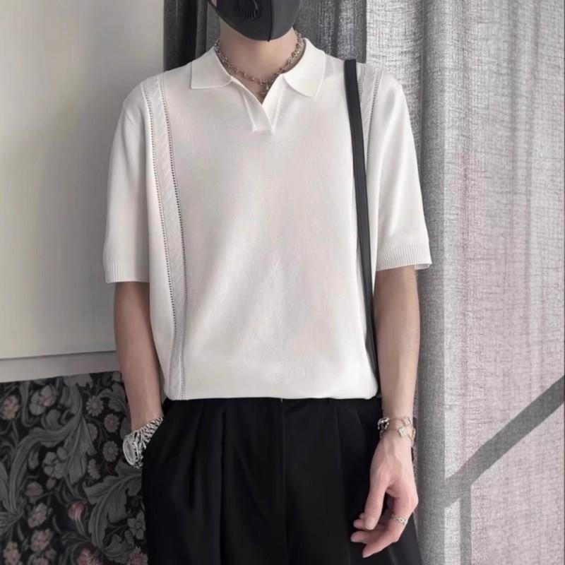Mens Slim Fit Polo Shirt Breathable Thin Knit Tee Casual Fashion Top Daily Wear