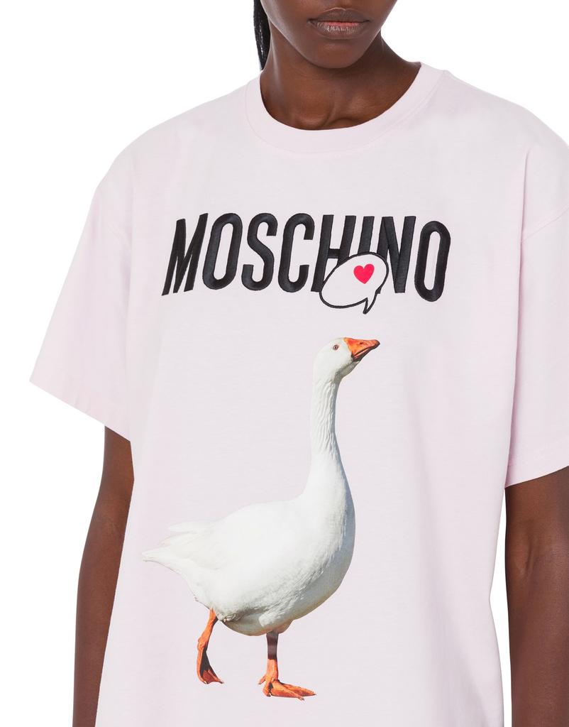 MOSCHINO Goose Logo Cotton Short Sleeve T-Shirt Baby Pink