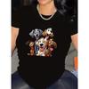 Cute Beagle & Basset Hound Print T-Shirt - Lightweight Durable Polyester Short Sleeve Round Neck Top with Beagles, Bassetts & Hounds Characters,