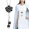 Fashion Fresh Black Rose Flower Long Tassel Sweater Chain Necklace for Women Retro Charm Zircon Pendant Temperament Jewelry Gift