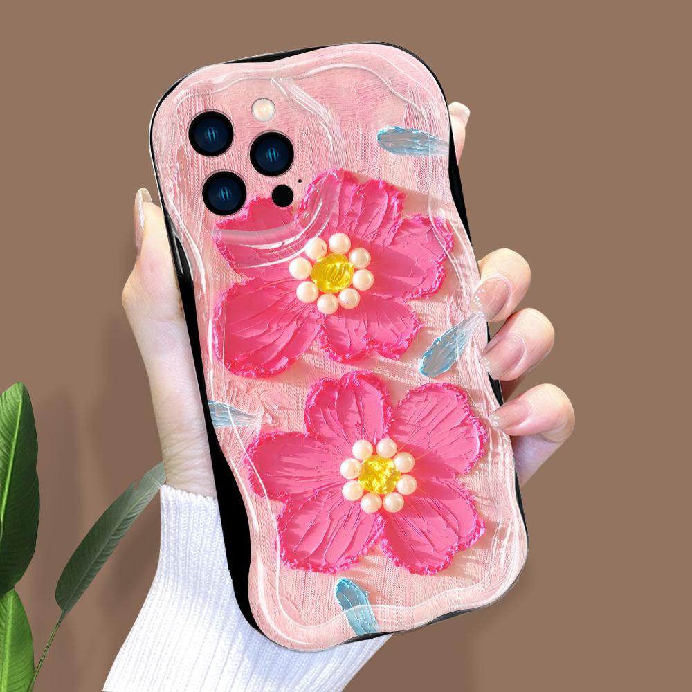 Kreslený vzor krémová textúra puzdro vlnitý okraj mäkký silikónový obal puzdro na telefón pre iPhone Samsung Huawei Honor Xiaomi Redmi Infinix Tecno