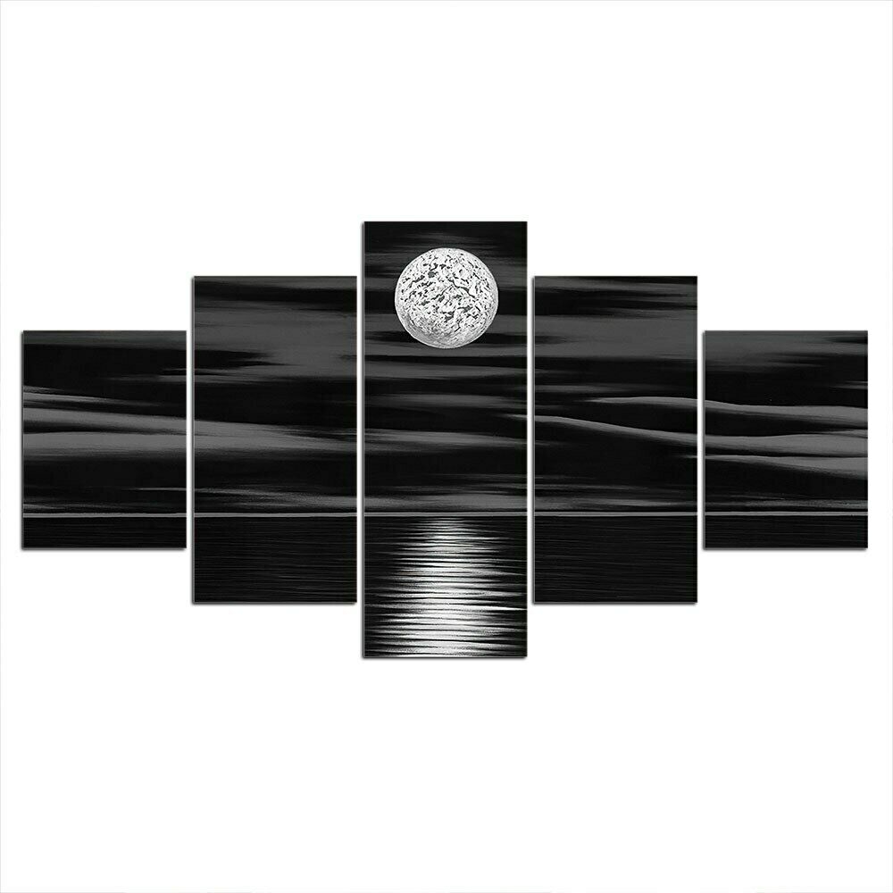 

5 шт., Черная Луна, океан, абстрактный декор, холст, картины, настенное искусство, 5 панелей, декор для комнаты, современный постер, HD печать, домашний декор