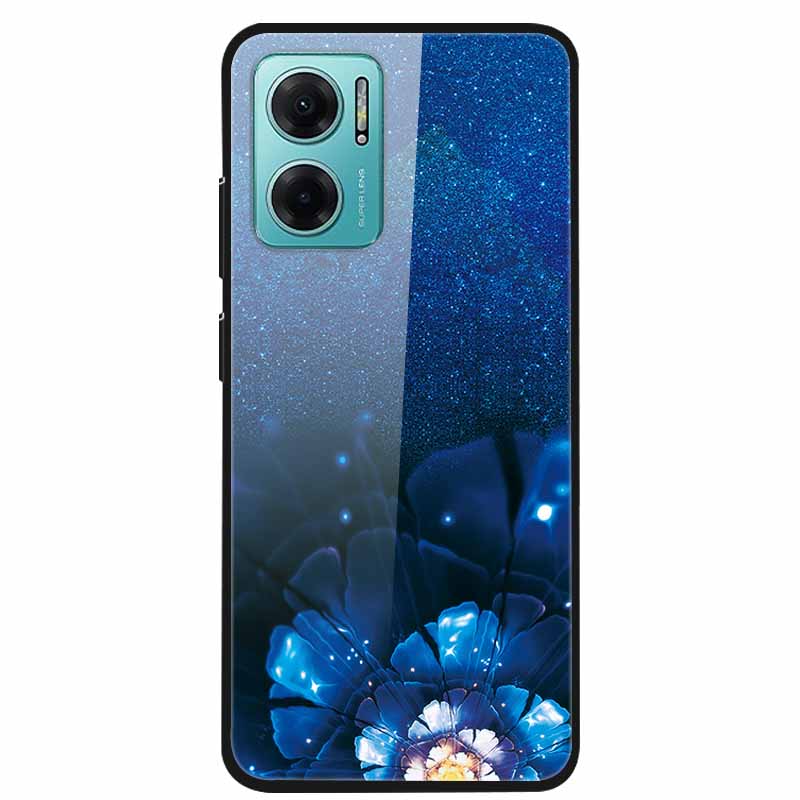 Case For Xiaomi Redmi Note 11E Luxury Tempered Glass Hard Back Cover For Redmi Note 11E Capa Shockproof Flower Funda Wolf Coque