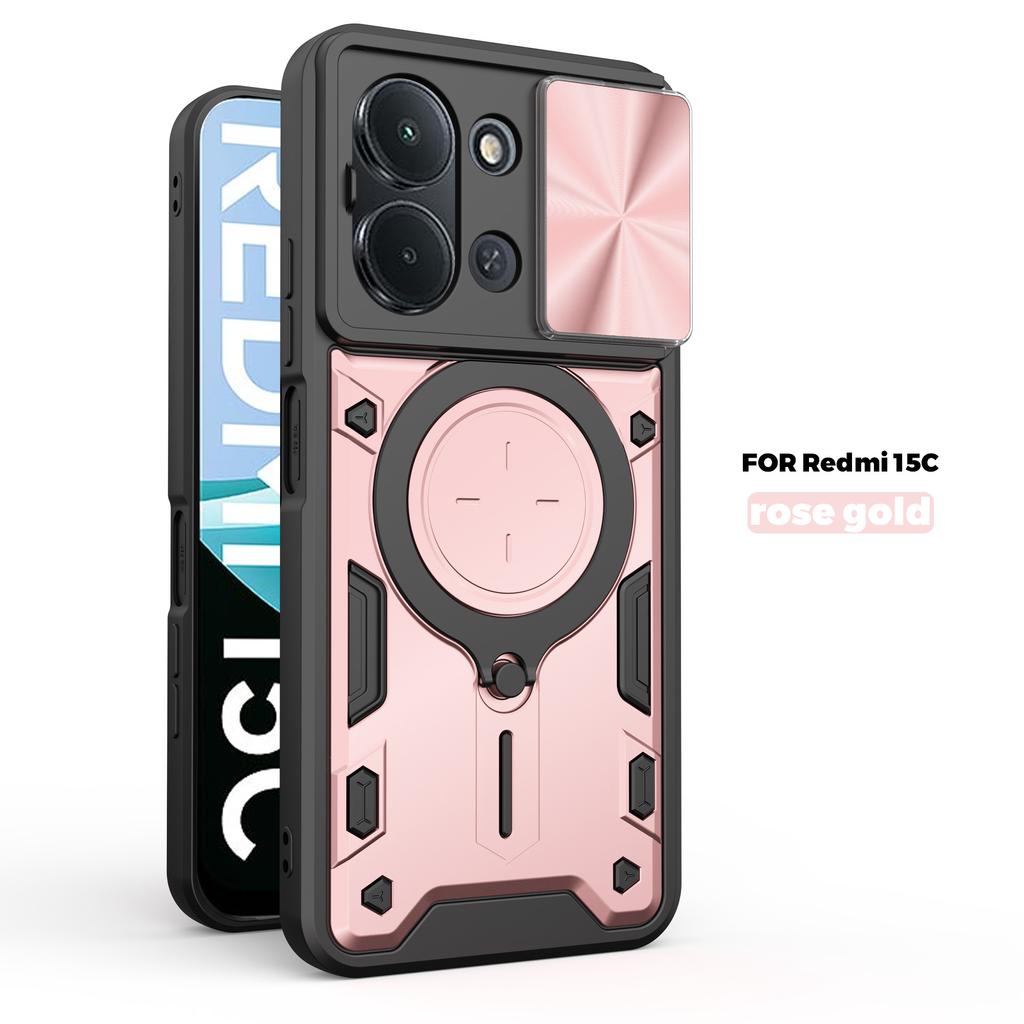 Dla Redmi 15C 171MM/Redmi 15C 173MM Obrotowa Przesuwana Osłona Obiektywu Magnetyczne Etui Ochronne na Telefon