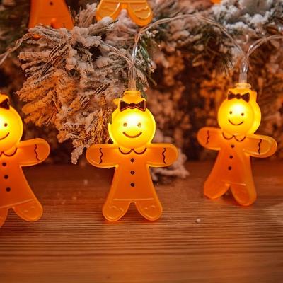 1pc Gingerbread Man Christmas Snowman LED Light String Battery Powered Holiday Room Decor Festival Lighting