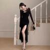 Pure Desire Wind Neck Suspender Dress Women's Summer New Spice Girl Slim Waist Sexy Split Mesh Dress Women