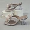 2025 summer new flower rhinestone transparent one-word slippers versatile fashion fairy wind slope and cool slippers