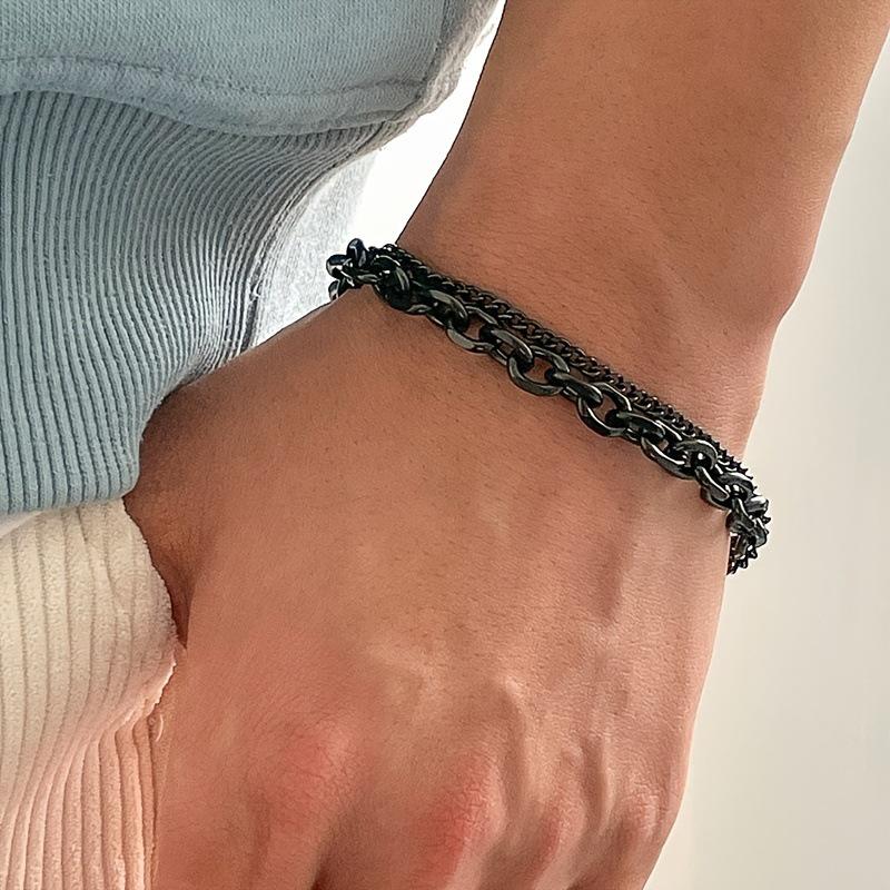 Men's Stylish Double Layer Stainless Steel Chain Bracelet