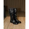 Cowhide~ British style pleated piled boots, women's knees are thin, big tube circumference leather boots, thick heel thick knight boots