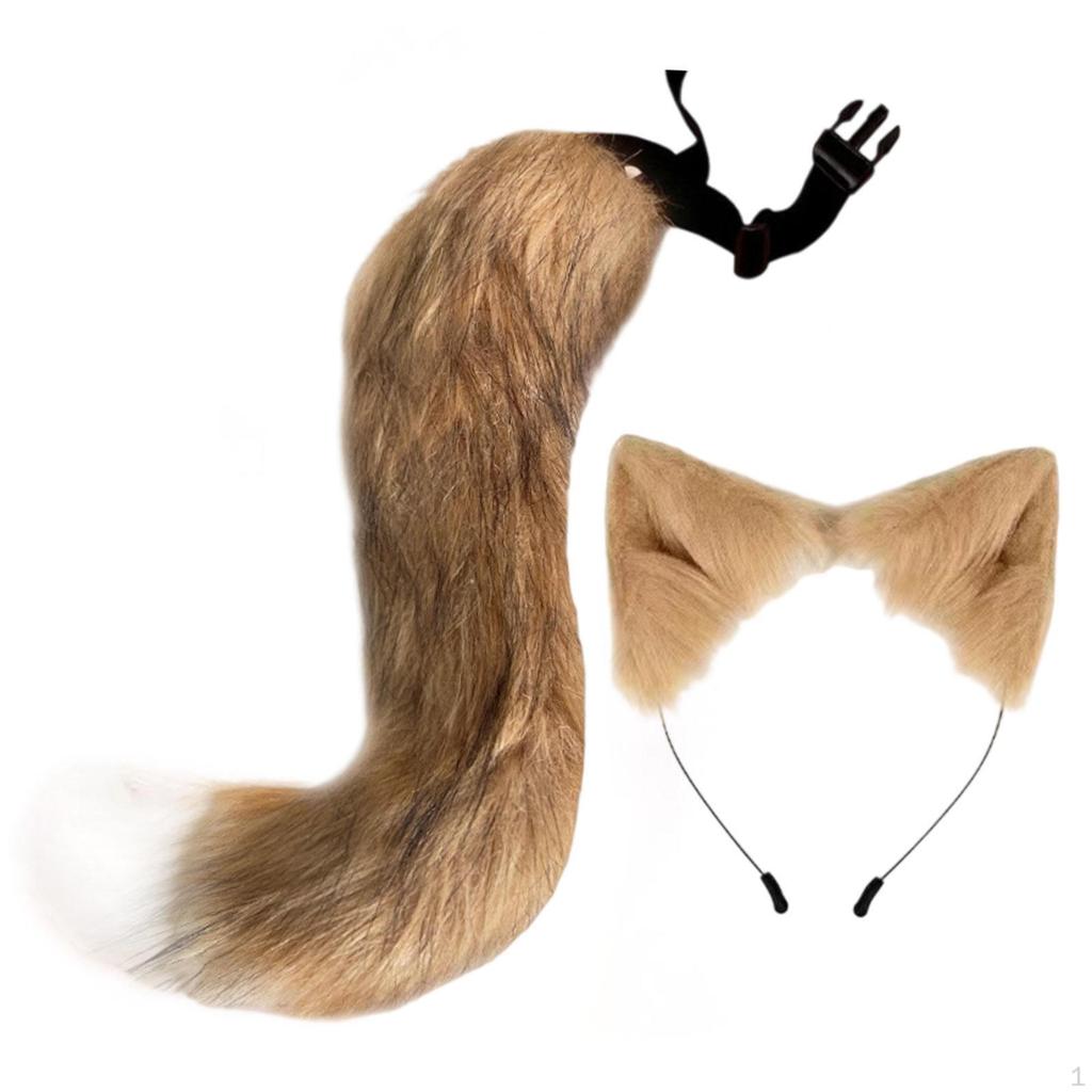 Cat Ears and Tail Set Animal Cosplay Costume for Party Birthday Masquerade