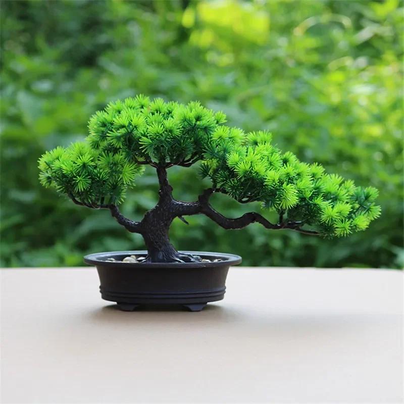 Umělé květiny Bonsai Zelená rostlina Zen Simulovaný strom Borovice Hrnkový květináč Stolní dekorace Dekor Fengshui Prohlížení rostlin