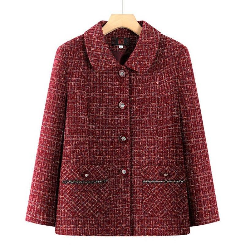 

Женские куртки для среднего и пожилого возраста Среднего и пожилого возраста Весна и Осень Для пожилых дам Короткая клетчатая одежда 5XL [recommended 150-80kg]