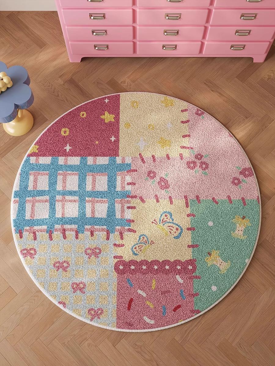 

Круглый Пэчворк Пушистый Ковер Большие Ковровые Покрытия для Гостиной Спальни Ins Модный Домашний Декор Мягкие Коврики под Кофейный Столик Diameter 80cm