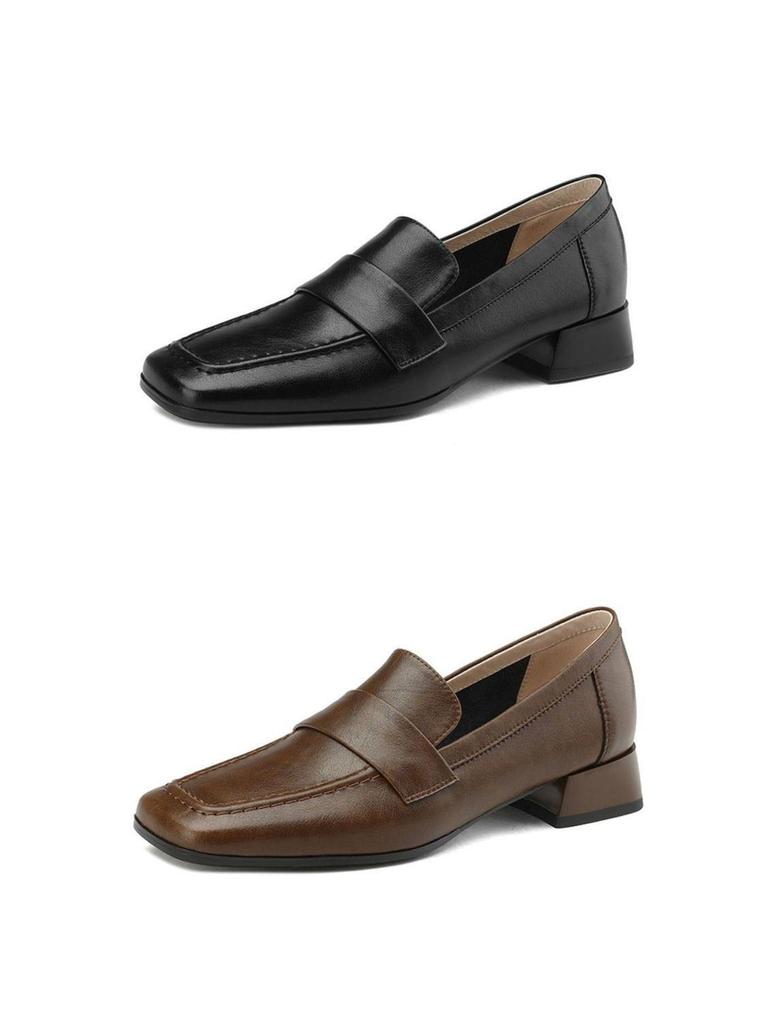 Chunky Heel Women's Mid-Heel Loafers 2025: Stylish British-Style Retro Leather Shoes for Spring & Autumn