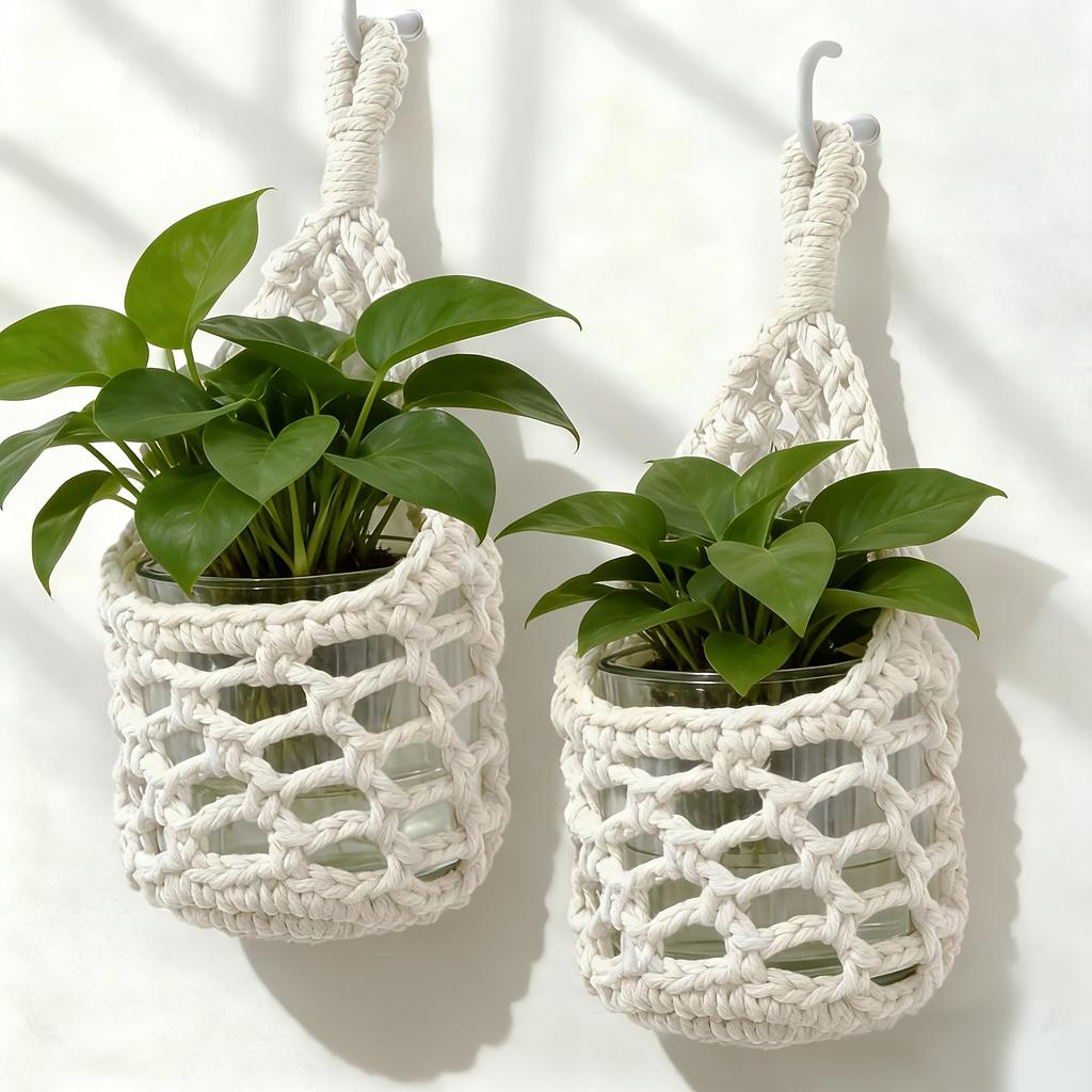 1Pc Boho Macrame Wall Plant Hanger Hand Woven Hanging Basket For 4 Inch Pots Indoor Outdoor Home Garden Decor Accessories