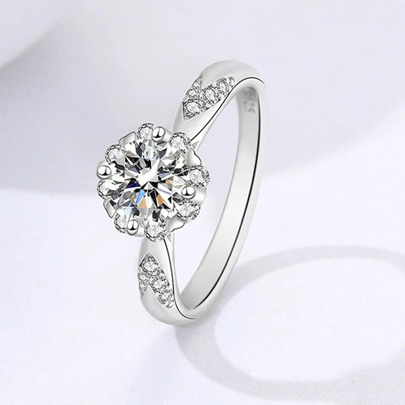 Bagues Moissanite 6,5 mm 1 ct Vvs1 pour femmes Alliance classique de fiançailles Fleur Diamant simulé Argent sterling S925 Bijoux