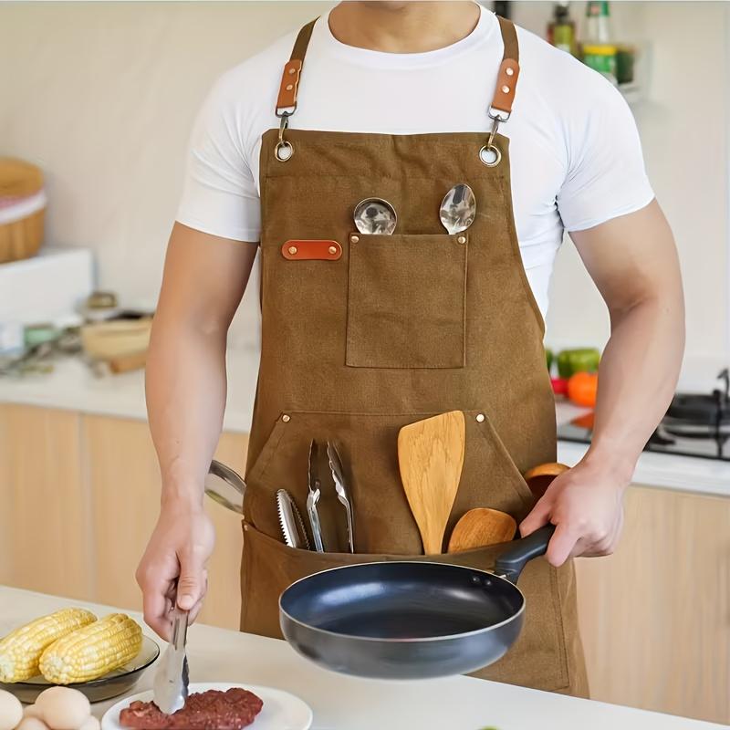 3A thickened cross-back apron with pockets, made of thick fabric, suitable for outdoor barbecues, outdoor work, art painting, and gardening3The