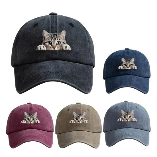 Baseball Hat Cat Printed Adjustable Washed Cotton Baseball Cap Retro