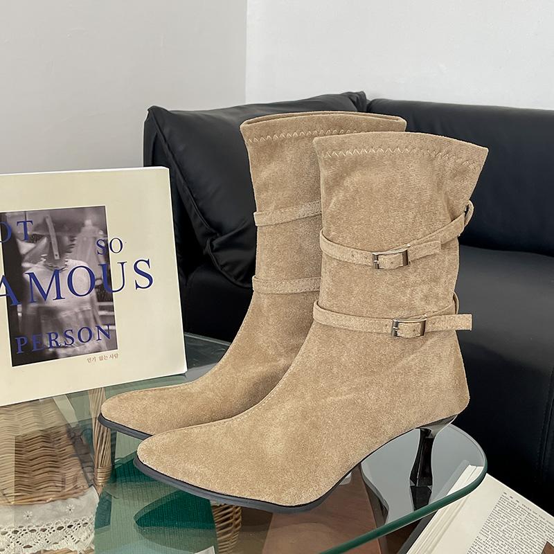 Fashion Autumn Winter Fashion Pointed Toe Women Faux Suede Mid-calf Boots Night Club High Heels Party Stripper Female Shoes